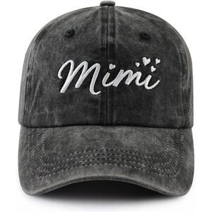 Unisex Black Washed 100% Cotton Mimi Embroidered Adjustable Classic Baseball Cap